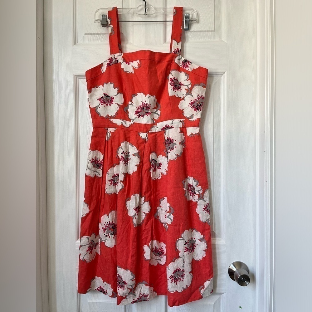 Ivanka Trump Orange Floral Linen Blend Dress Size 8